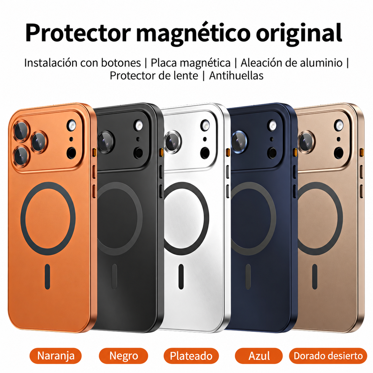 Funda metálica MagSafe para iPhone con protección de cámara